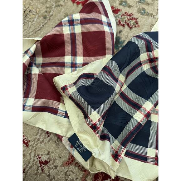 Vintage Polo by Ralph Lauren Blue & Red Plaid 100% Silk Square Scarf Set of 2 - Picture 1 of 11